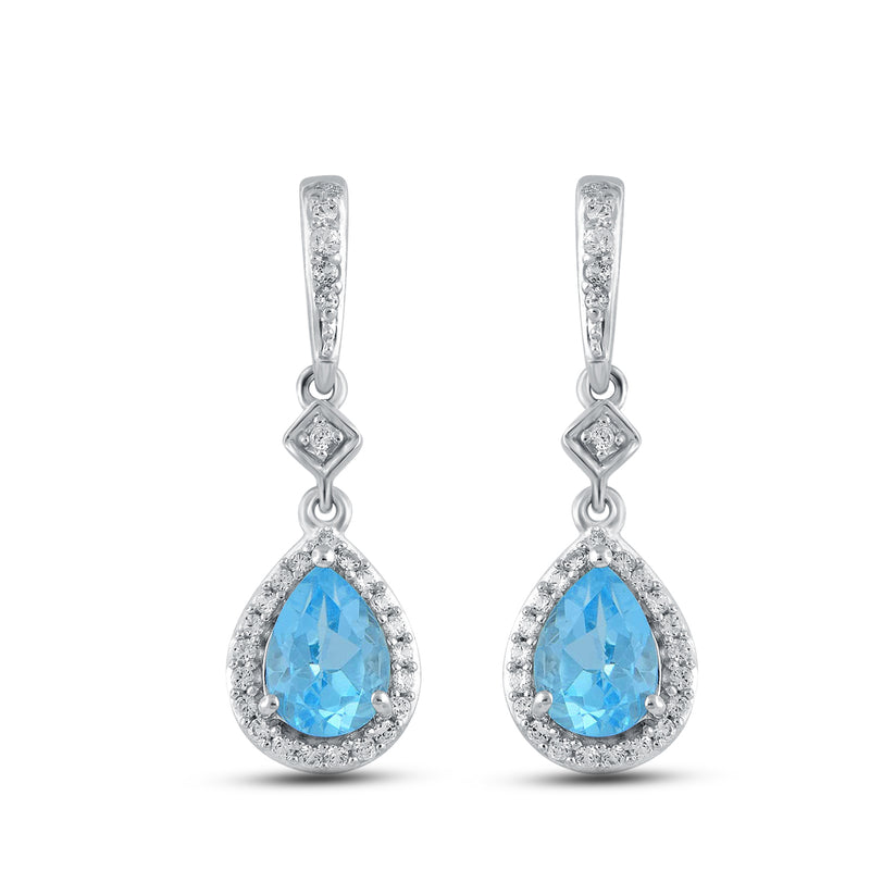 Jewelili Teardrop Jewelry Set with Swiss Blue Topaz and Created White Sapphire in Sterling Silver View 2
