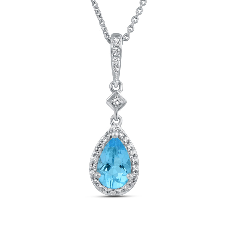 Jewelili Teardrop Jewelry Set with Swiss Blue Topaz and Created White Sapphire in Sterling Silver View 1