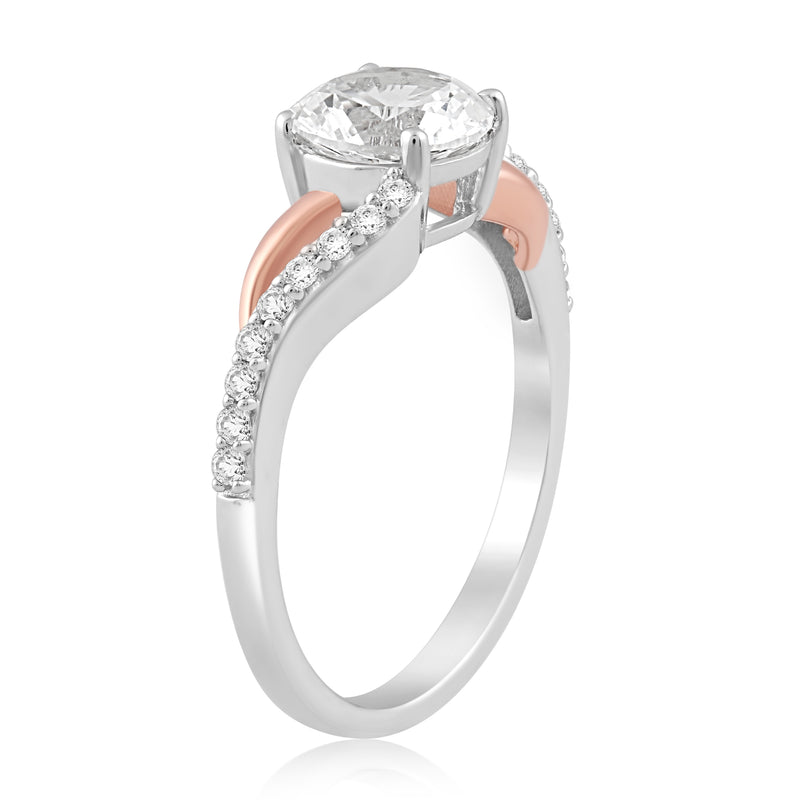 Jewelili Engagement Ring with Created White Sapphire in Rose Gold over Sterling Silver View 5