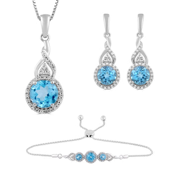 Jewelili Sterling Silver with Round Swiss Blu