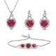 Load image into Gallery viewer, Jewelili Earrings, Bolo Bracelet and Pendant Necklace Box set with Created Heart Ruby and Round Created White Sapphire in Sterling Silver View 1

