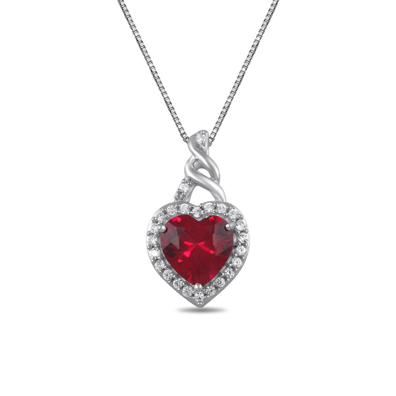 Jewelili Earrings, Bolo Bracelet and Pendant Necklace Box set with Created Heart Ruby and Round Created White Sapphire in Sterling Silver View 3