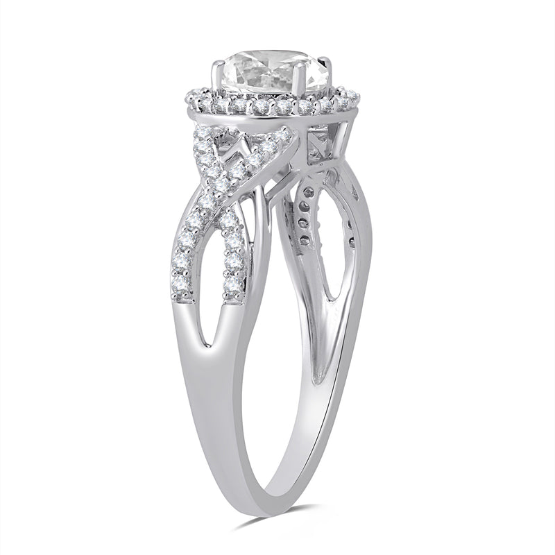 Jewelili Halo Ring with Created White Sapphire in Sterling Silver View 2