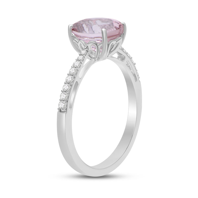 Jewelili Sterling Silver Oval Cut Morganite and Round Created White Sapphire Halo Engagement Ring