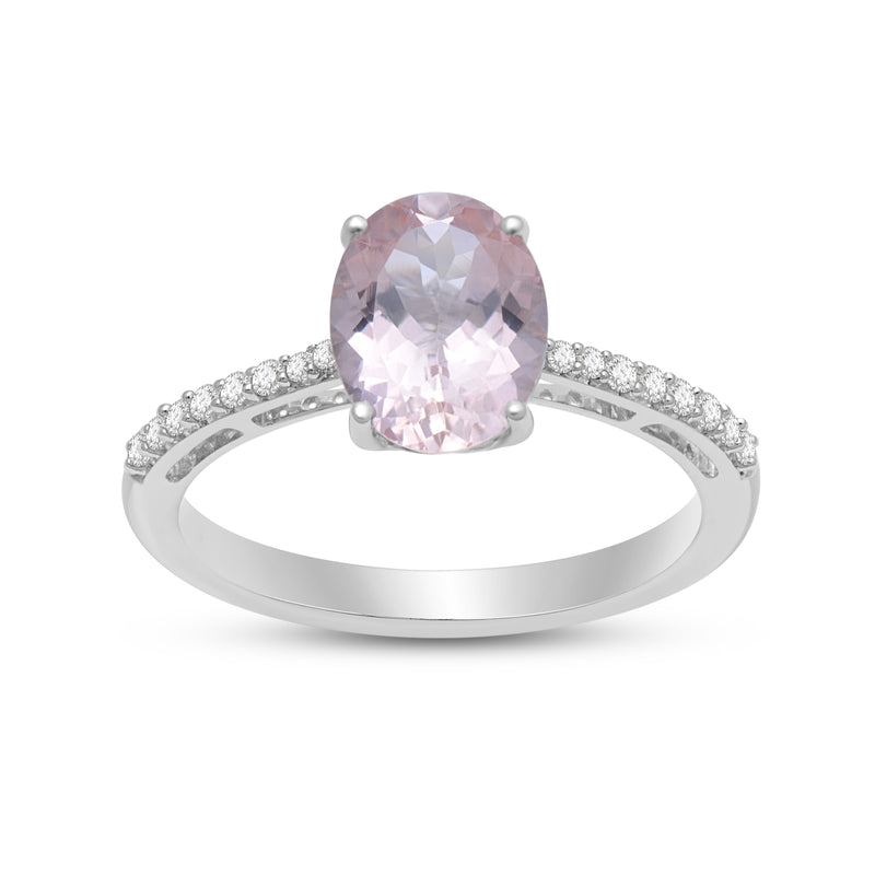 Jewelili Sterling Silver Oval Cut Morganite and Round Created White Sapphire Halo Engagement Ring
