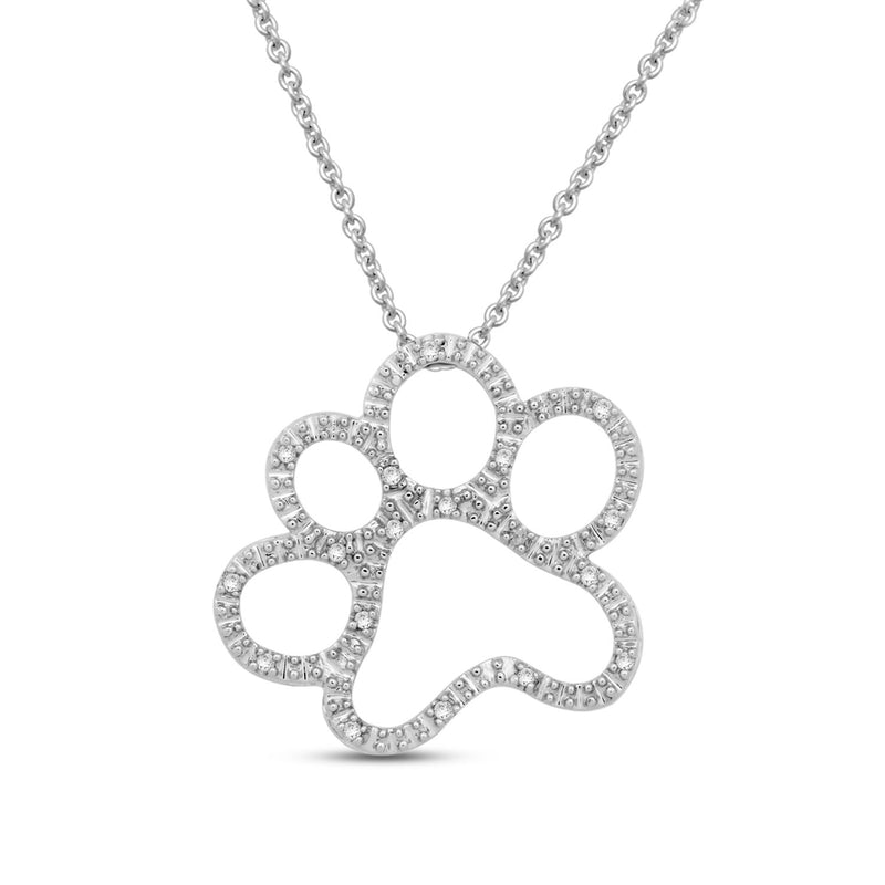 Jewelili Sterling Silver With Natural White Diamonds Dog Paw Pendant Necklace