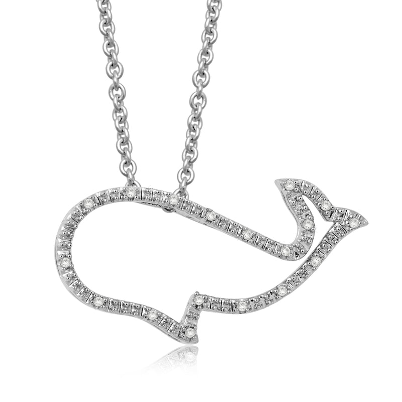 Jewelili Sterling Silver Natural White Round Diamonds Whale Pendant Necklace
