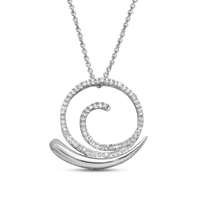 Jewelili Sterling Silver Natural White Round Diamonds Snail Pendant Necklace