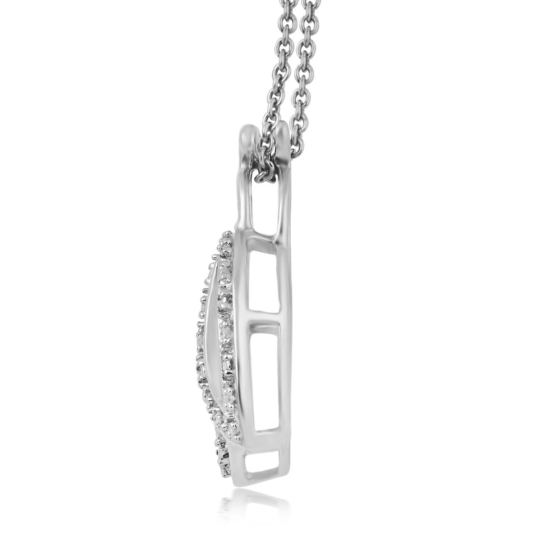 Jewelili Sterling Silver Natural White Round Diamonds Cat Pendant Necklace