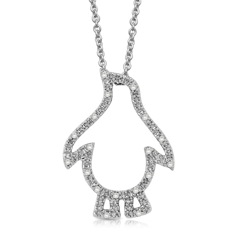 Jewelili Sterling Silver Natural White Round Diamonds Penguin Pendant Necklace