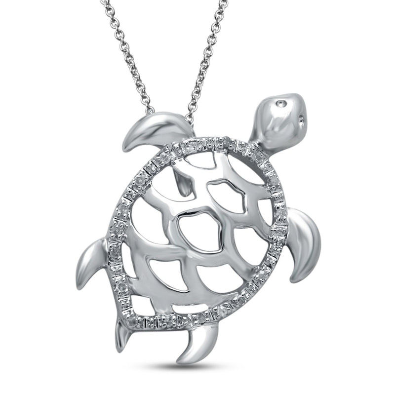 Jewelili Turtle Pendant Necklace Diamond Jewelry in Sterling Silver - View 1