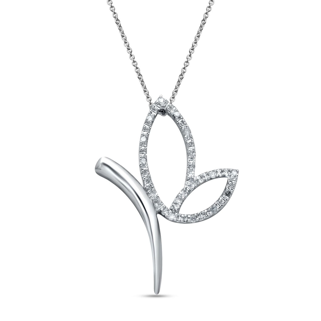 Jewelili Butterfly Pendant Necklace Diamond Accent Jewelry in Sterling Silver - View 1
