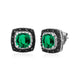 Load image into Gallery viewer, Jewelili Sterling Silver Cushion Shape Created Green Emerald with Treated Black and White Diamonds Stud Earrings
