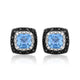 Load image into Gallery viewer, Jewelili Sterling Silver with Cushion Shape Sky Blue Topaz and Treated Black with White Diamonds Stud Earrings
