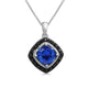 Load image into Gallery viewer, Jewelili Sterling Silver with Created Blue Sapphire and Treated Black and Natural White Round Diamonds Pendant Necklace

