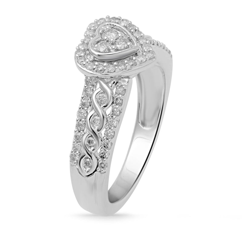 Jewelili Sterling Silver With 1/2 CTTW Natural White Diamonds Heart Engagement Ring