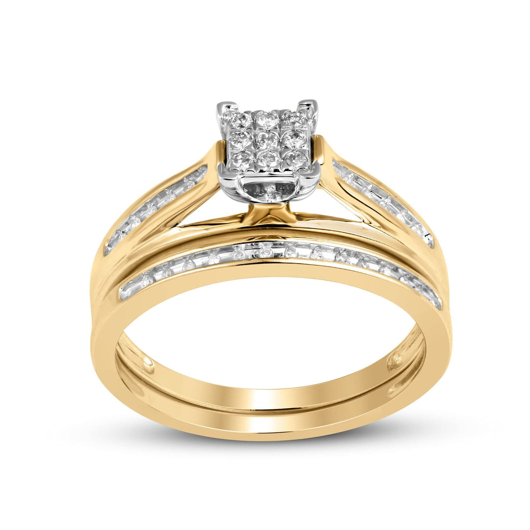 Jewelili Bridal Ring with Square Center Natural White Round Diamonds in 10K Yellow Gold 1/6 CTTW View 1