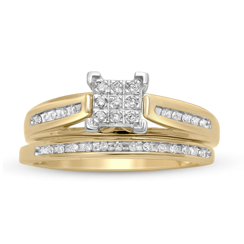 Jewelili Bridal Ring with Square Center Natural White Round Diamonds in 10K Yellow Gold 1/6 CTTW View 3