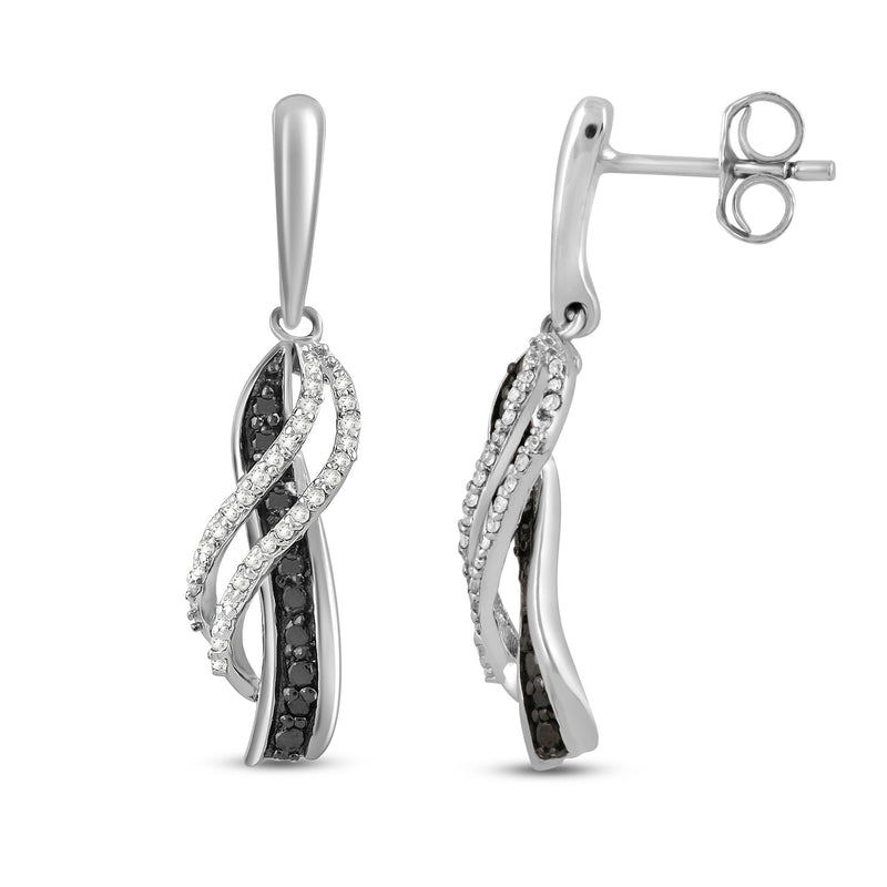 Jewelili Dangle Earrings with Treated Black and White Natural Diamond in Sterling Silver 1/5 CTTW View 3