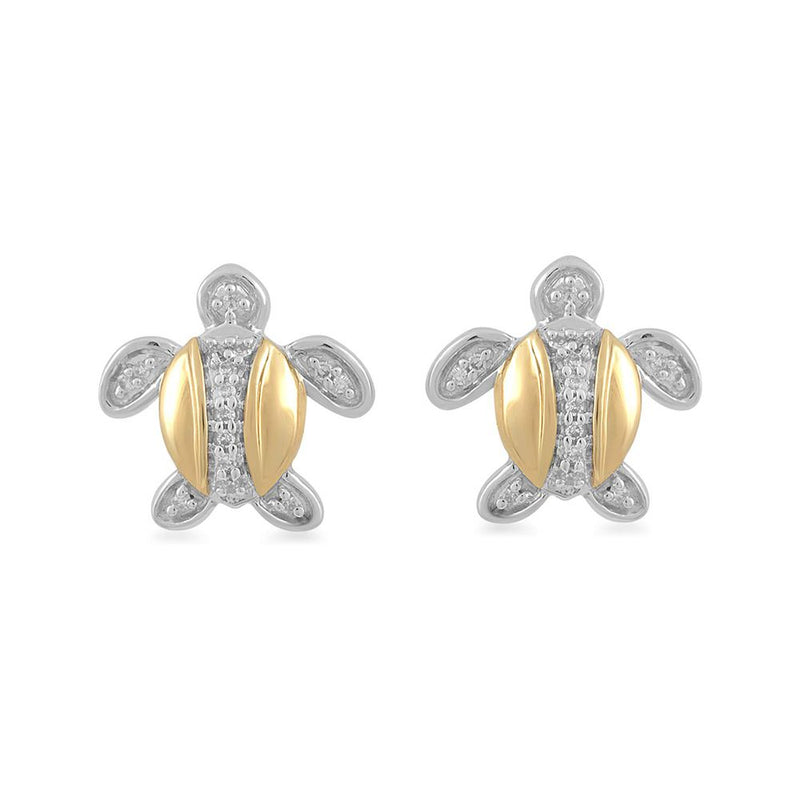 Jewelili Yellow Gold Over Sterling Silver With Natural White Diamond Accent Tortoise Stud Earrings