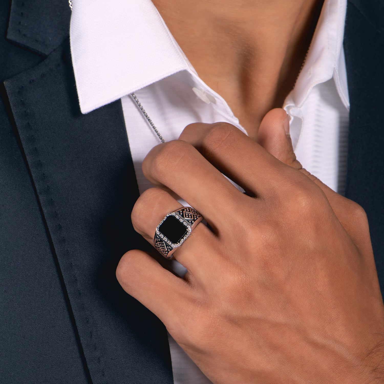 Buy GIVA Zircon Western Silver Men in Black Ring | Shoppers Stop