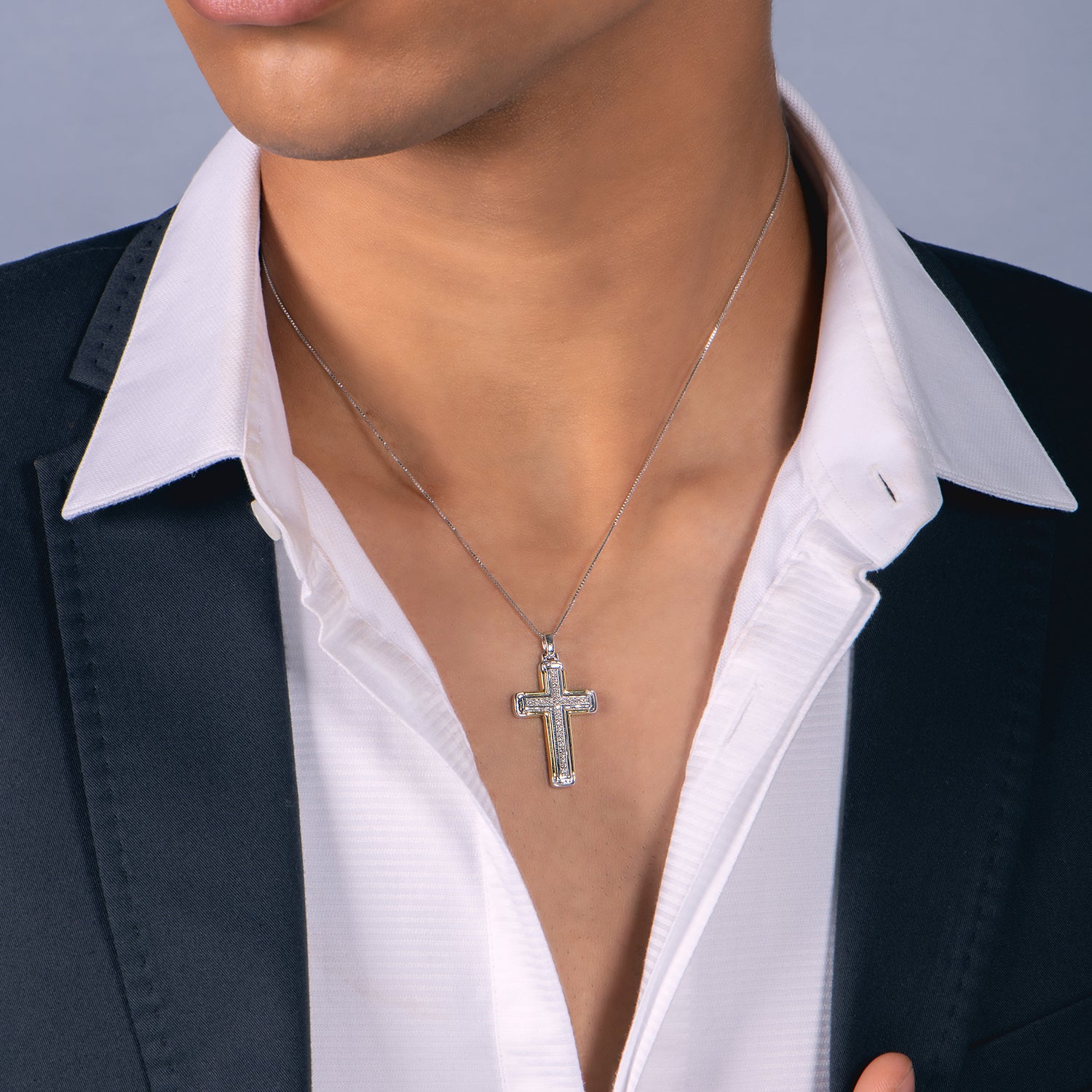 Mens 14K Gold Over Solid Sterling Silver Cross Necklace With Curb Mens 14K Gold Over Solid Sterling Silver Cross Necklace With Curb
