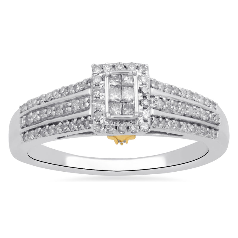 Jewelili Sterling Silver and 14K Yellow Gold with 1/3 CTTW White Diamonds Engagement Ring
