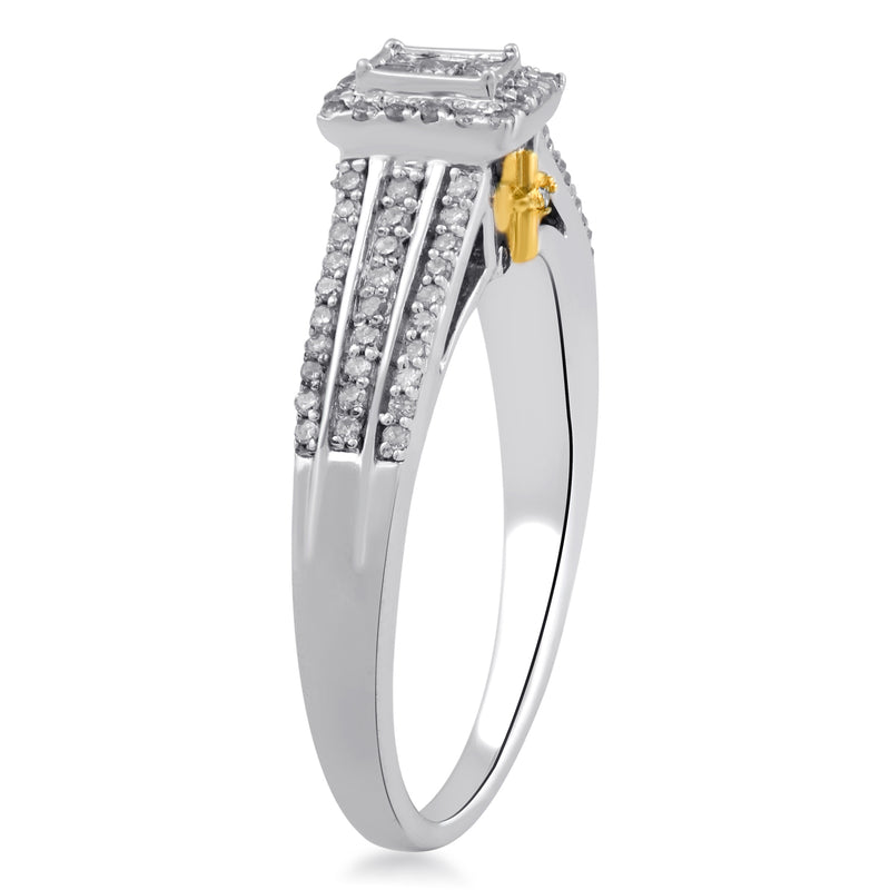 Jewelili Sterling Silver and 14K Yellow Gold with 1/3 CTTW White Diamonds Engagement Ring