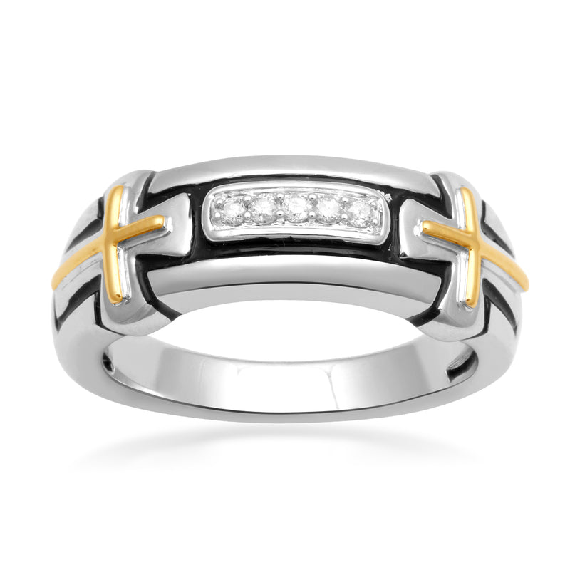 Jewelili Ring with White Round Diamonds in 14K Yellow Gold over Sterling Silver 1/10 CTTW View 1
