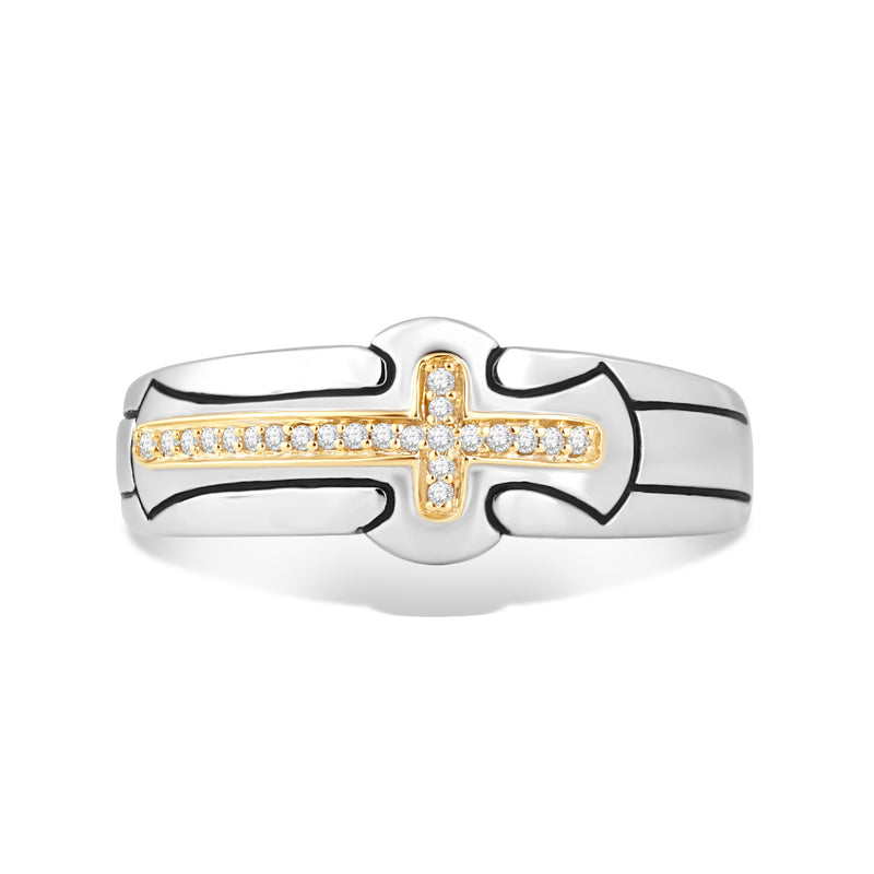 Jewelili Cross Ring with Natural White Round Diamonds in 14K Yellow Gold over Sterling Silver 1/10 CTTW View 1
