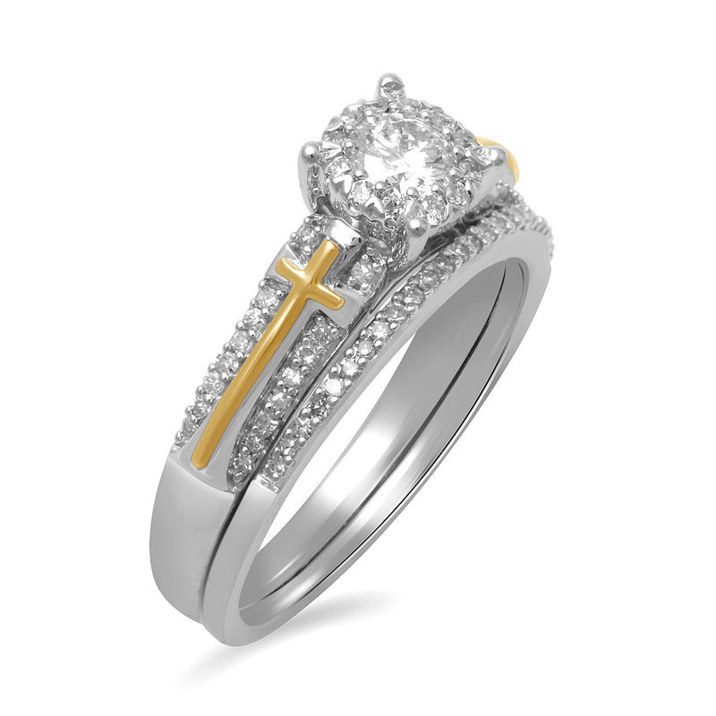 Jewelili 14K Yellow Gold and Sterling Silver with 3/8 CTTW Diamonds Ring