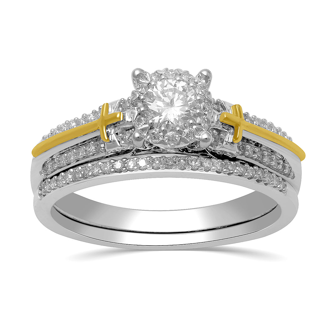 Jewelili 14K Yellow Gold and Sterling Silver with 3/8 CTTW Diamonds Ring