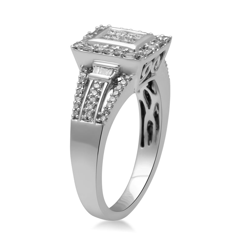 Jewelili 10K White Gold With 1/2 Cttw Natural White Diamonds Bridal Ring