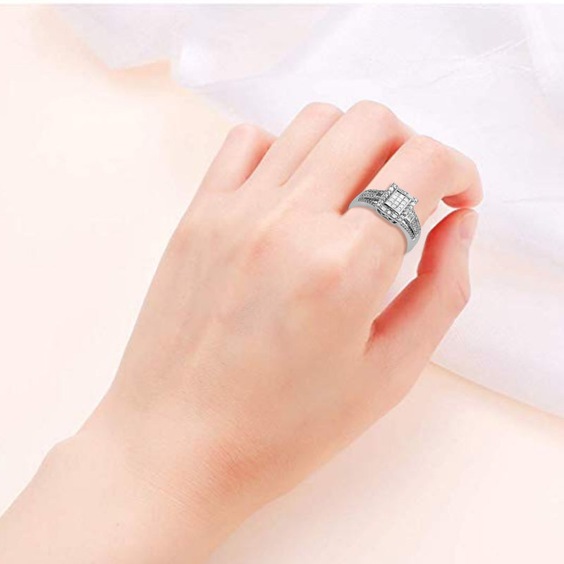 Jewelili 10K White Gold With 1/2 Cttw Natural White Diamonds Bridal Ring