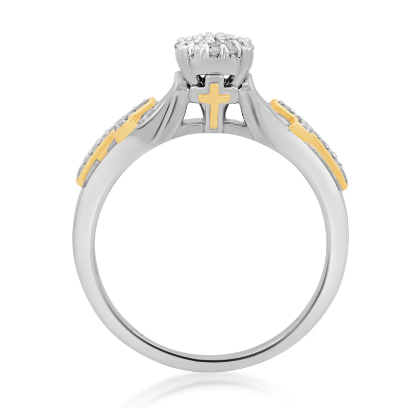 Jewelili Yellow Gold Over Sterling Silver With 1/5 CTTW Natural White Round Diamonds Bridal Set