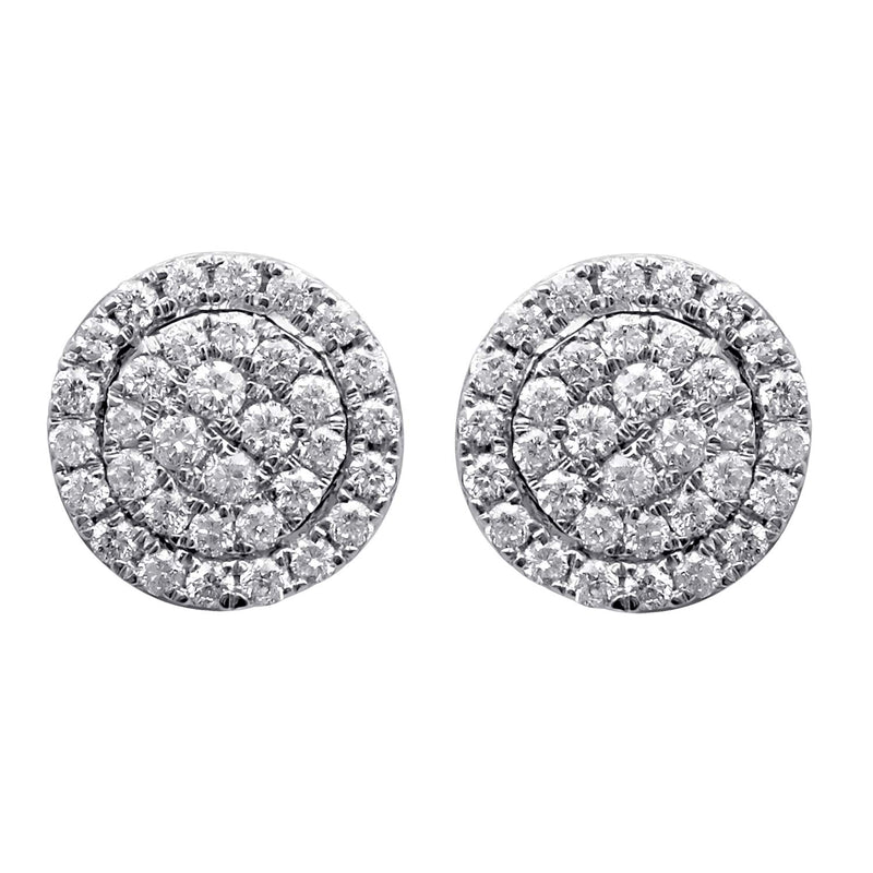 Jewelili Cluster Earrings with Round Diamonds in 10K White Gold 1/2 CTTW