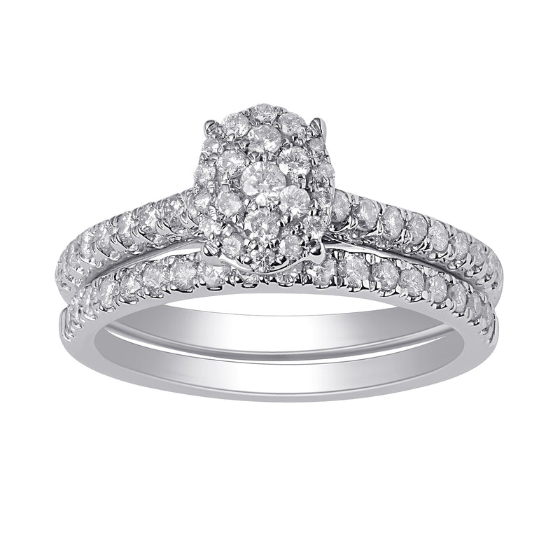 Jewelili Bridal Set with Round Natural White Diamonds in 14K White Gold 1/2 CTTW View 1