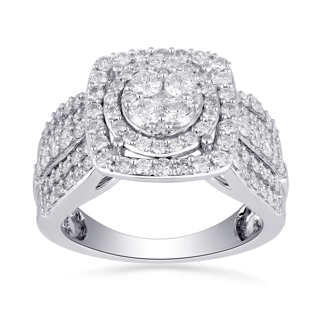 Jewelili Engagement Ring with Natural Round White Diamonds in 10K White Gold 1 CTTW View 1