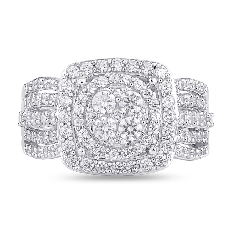 Jewelili Engagement Ring with Natural Round White Diamonds in 10K White Gold 1 CTTW View 2