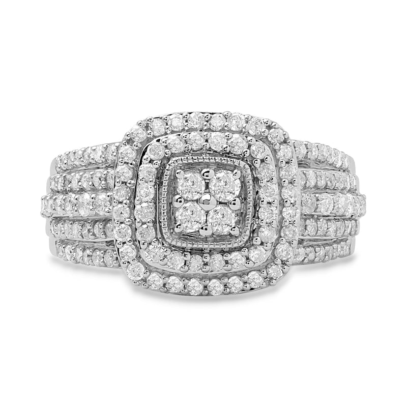 Jewelili Engagement Ring with Natural White Diamonds in 10K White Gold 1.00 CTTW View 2