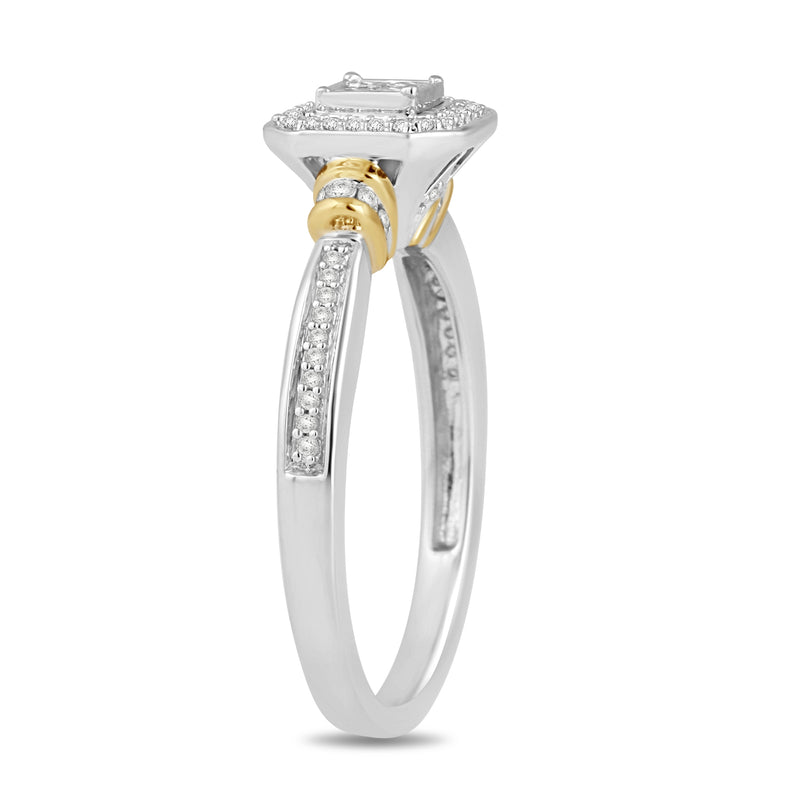 Jewelili 10K White and Yellow Gold With 1/3 CTTW Princess and Round Natural White Diamonds Engagement Ring