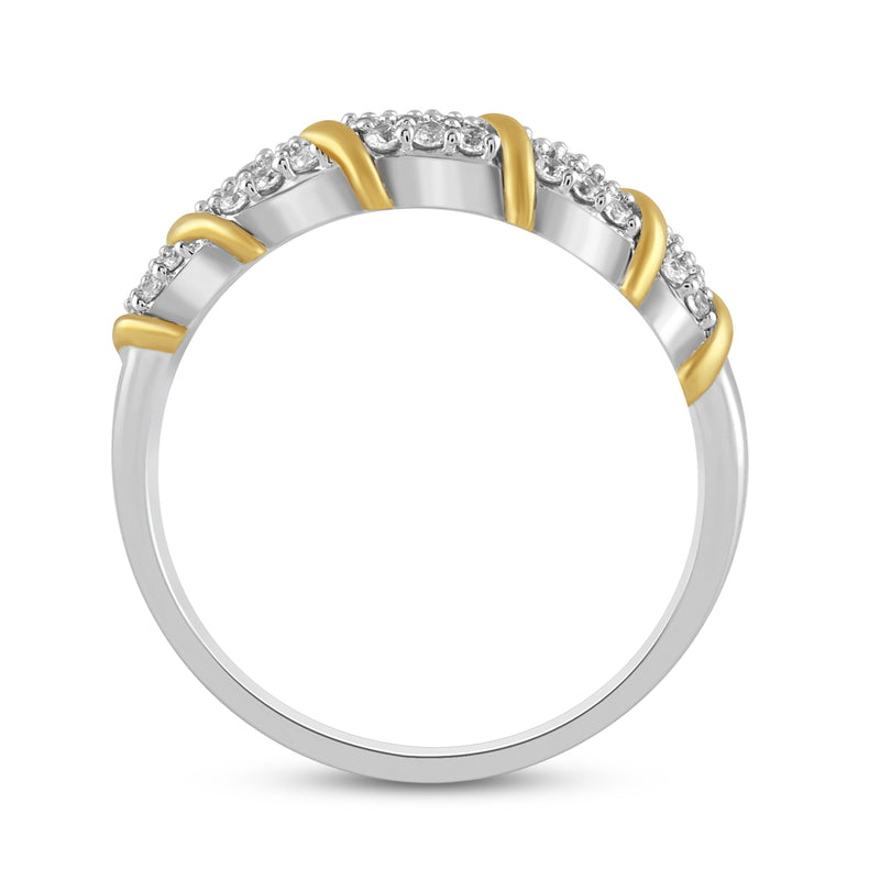 Jewelili Ring with Natural White Round Diamonds in Yellow Gold over Sterling Silver 1/4 CTTW View 3