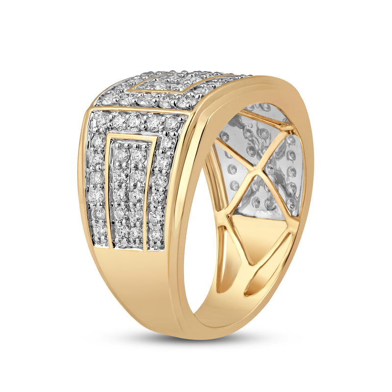 Jewelili 10K Yellow Gold With 2.00 CTTW Natural White Round Cut Diamonds Men's Wedding Band