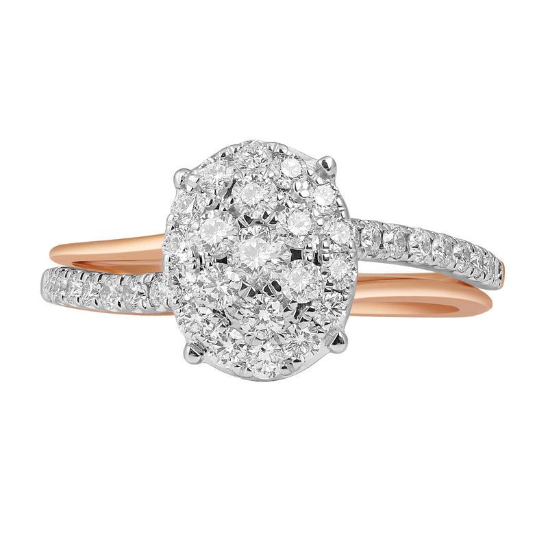 Jewelili Ring with Natural White Diamonds in 14K Rose Gold 3/4 CTTW View 1