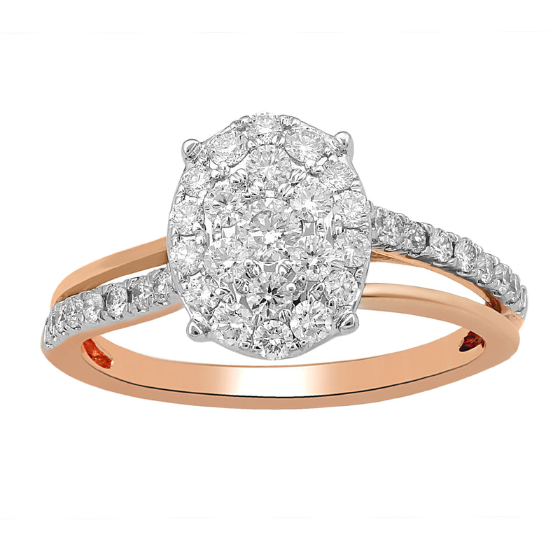 Jewelili Ring with Natural White Diamonds in 14K Rose Gold 3/4 CTTW View 2