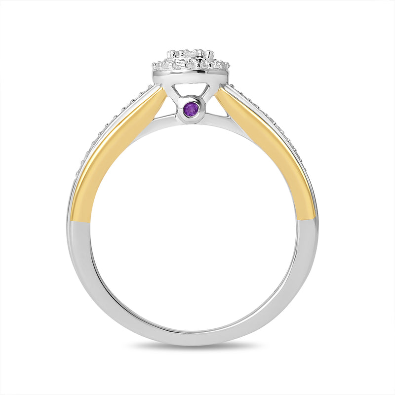 Jewelili Promise Ring with 1.3mm Round Amethyst on Side with Round Natural White Diamonds in 14K Yellow Gold over Sterling Silver 1/6 CTTW View 3