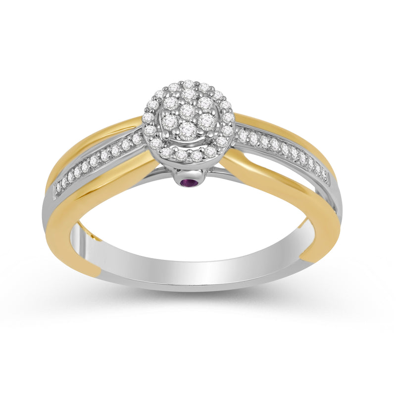 Jewelili Promise Ring with 1.3mm Round Amethyst on Side with Round Natural White Diamonds in 14K Yellow Gold over Sterling Silver 1/6 CTTW View 1