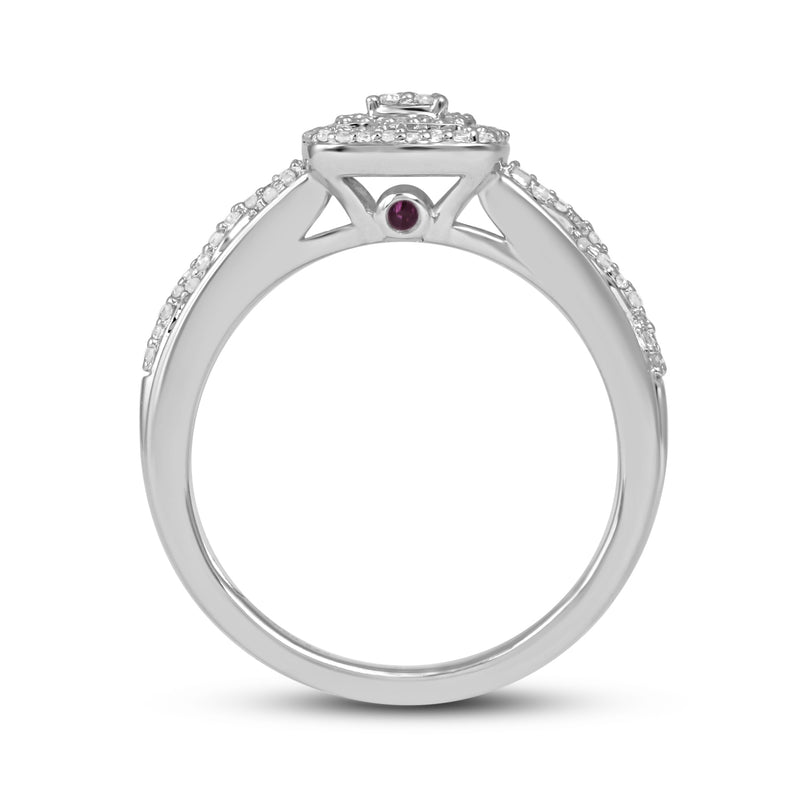 Jewelili Sterling Silver With Amethyst and 1/4 CTTW Natural White Round Diamonds Engagement Ring