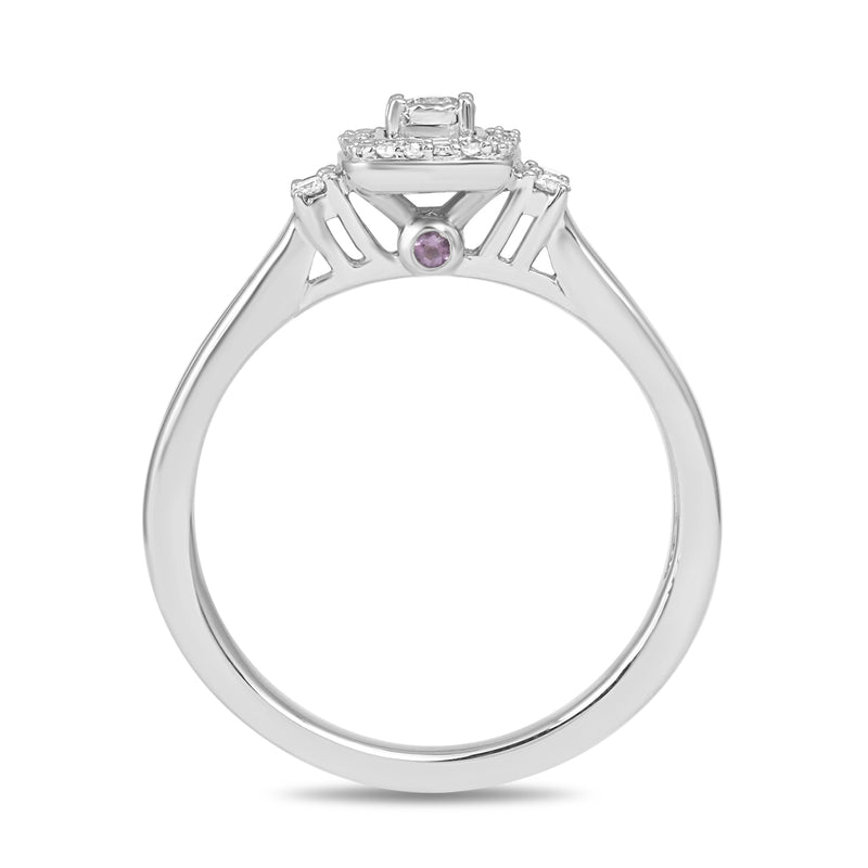 Jewelili Promise Ring with Round Amethyst and Natural White Round Diamonds in Sterling Silver 1/6 CTTW View 3