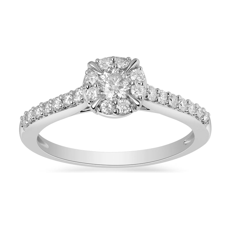 Jewelili Bridal Ring with Round Natural White Diamonds in 10K White Gold 1/2 CTTW View 1
